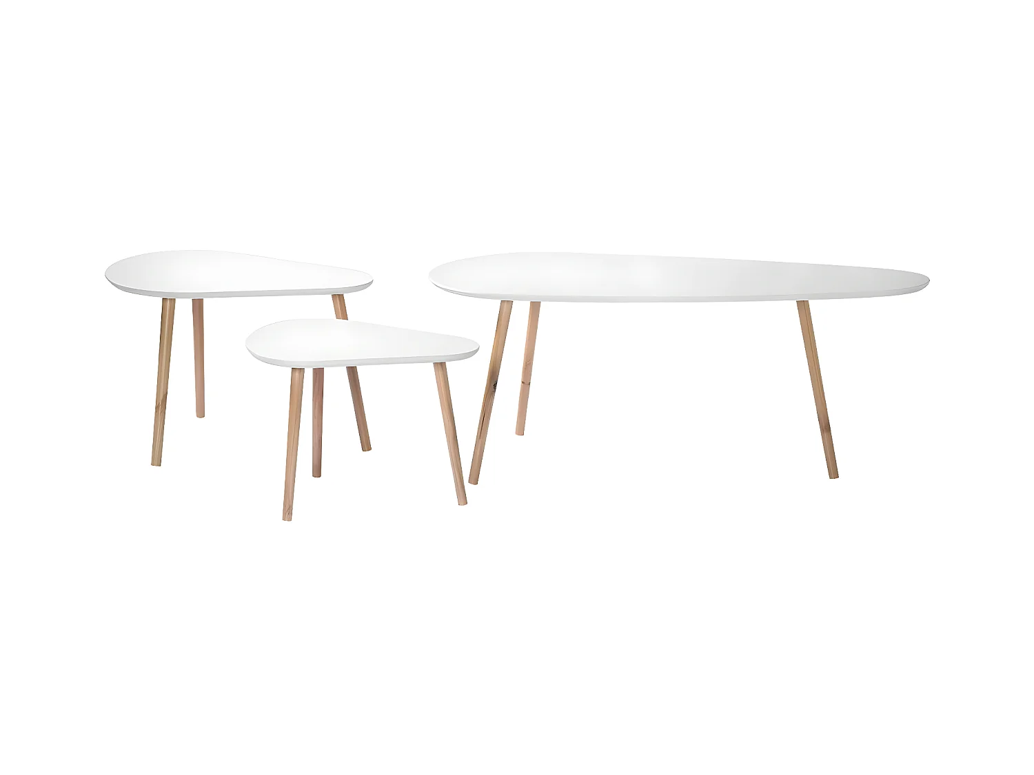 Set di 3 tavoli sovrapponibili bianchi e legno