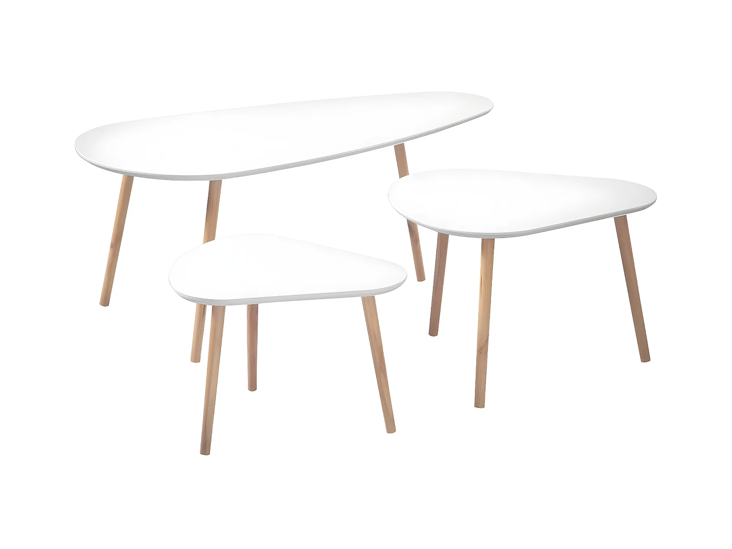 Set van 3 Witte en Houten Nesttafels