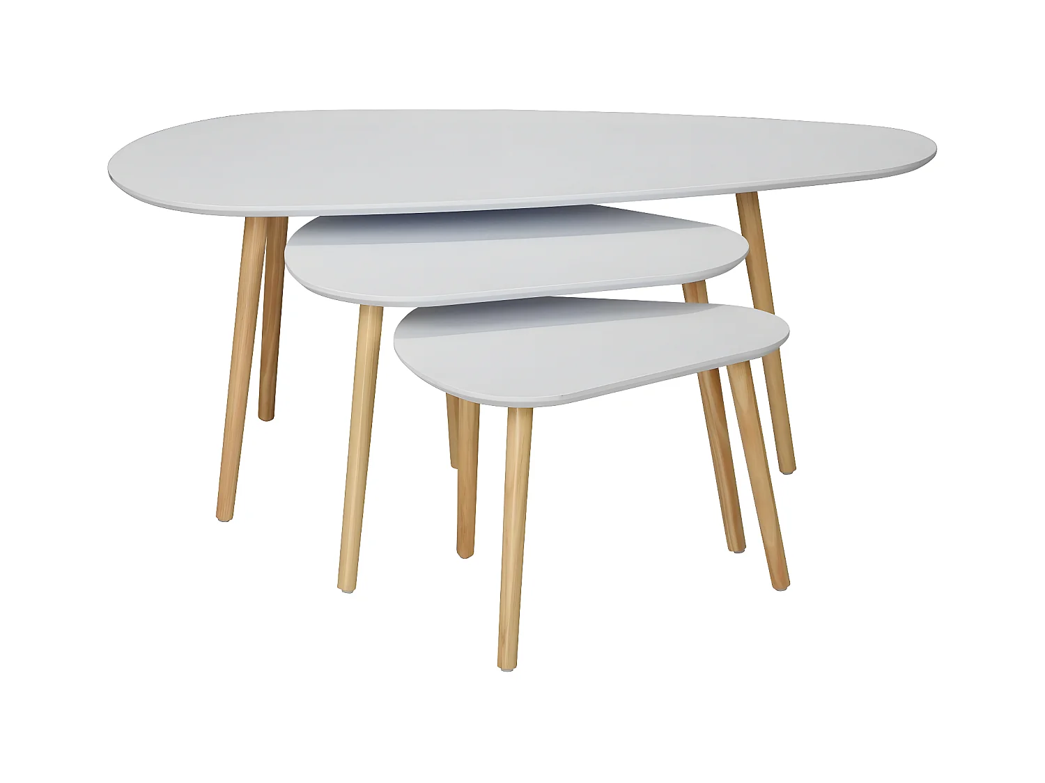 Set van 3 Witte en Houten Nesttafels