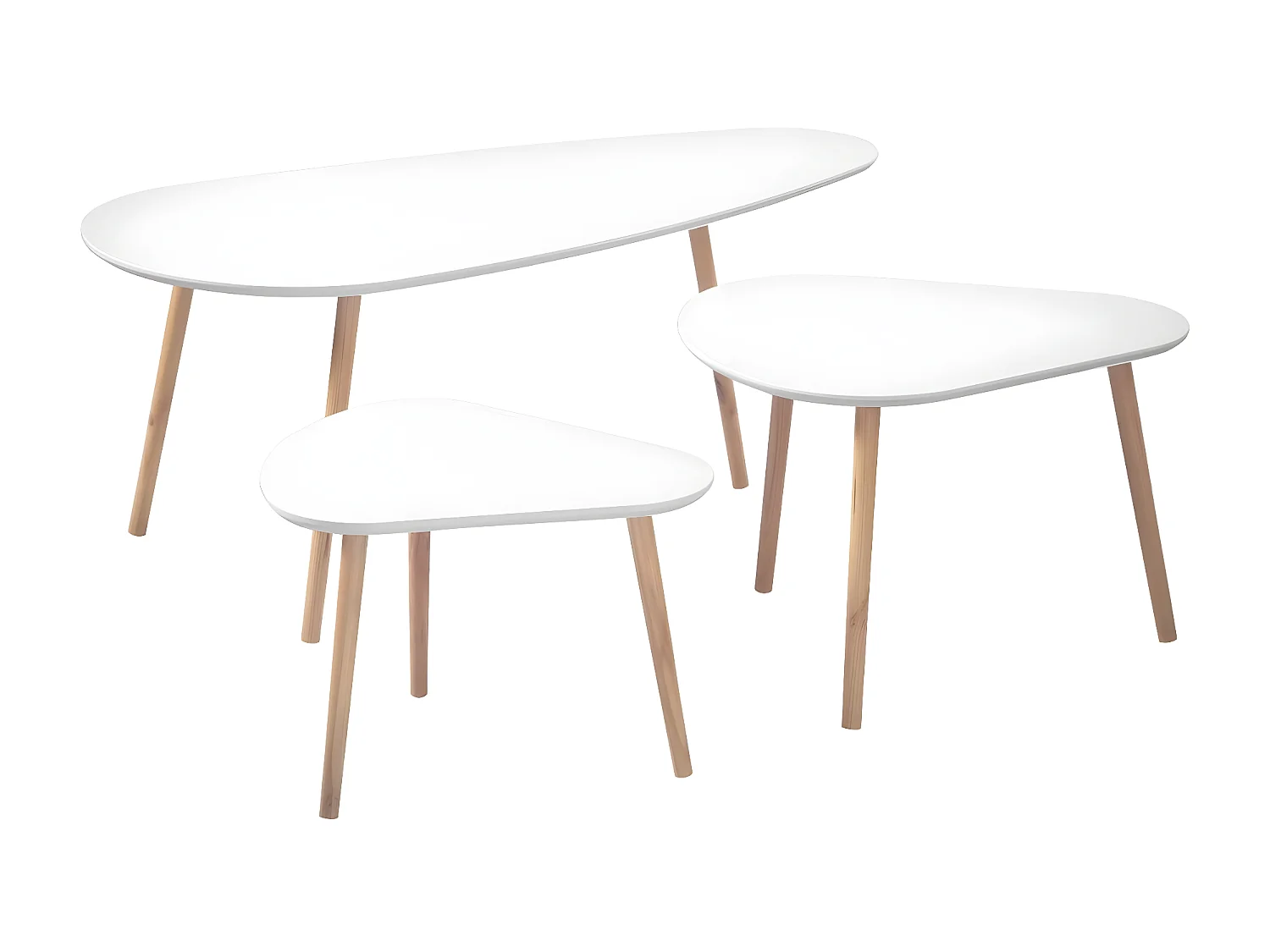 Set van 3 Witte en Houten Nesttafels