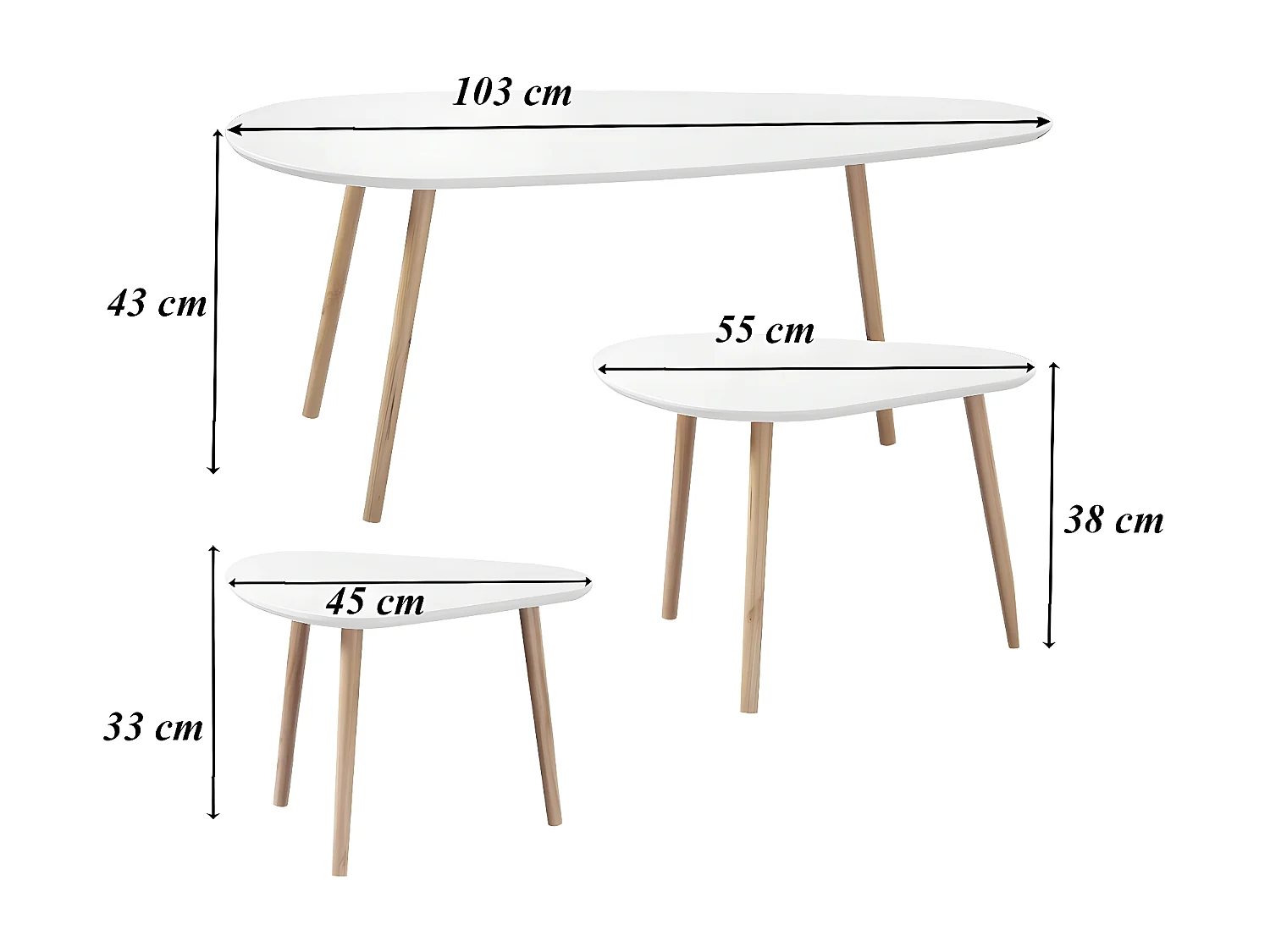 Set van 3 Witte en Houten Nesttafels