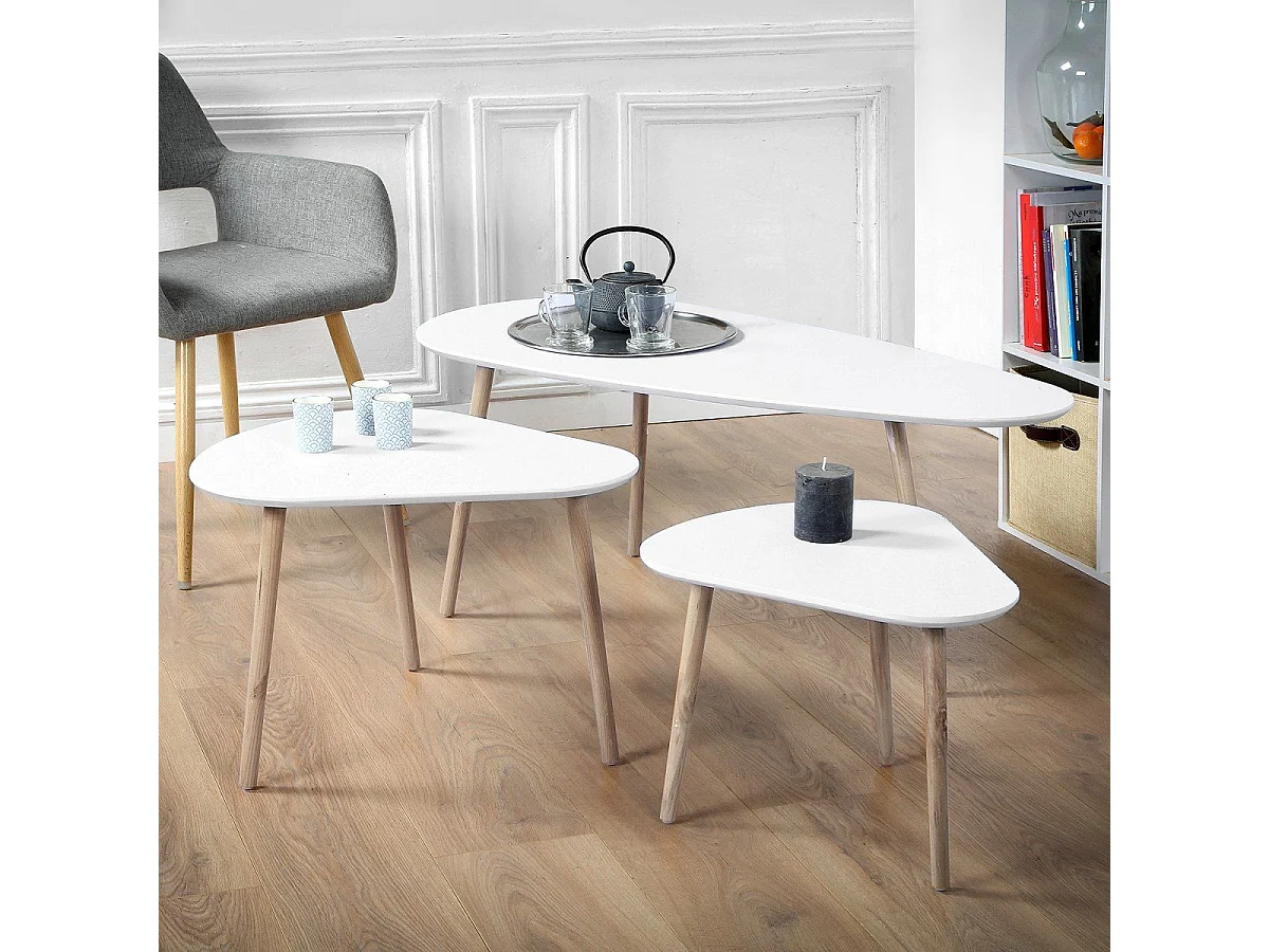 Set de 3 Tables Gigognes Blanc et Bois