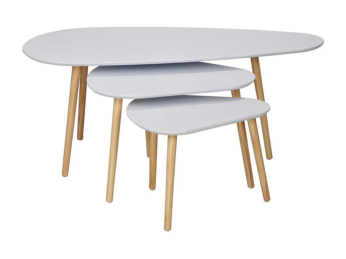 Set de 3 Tables Gigognes Blanc et Bois