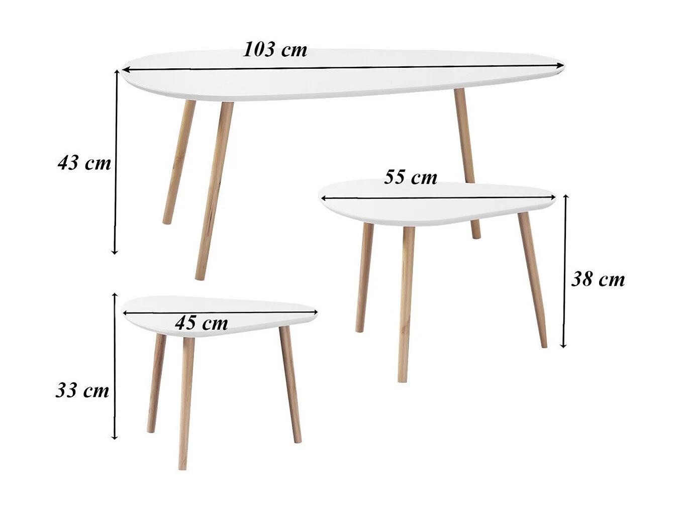 Set de 3 Tables Gigognes Blanc et Bois