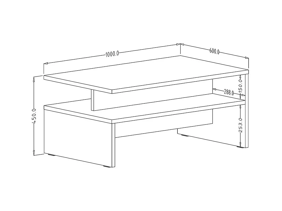 Mesa baja diseño RAMOS – Gris efecto concreto y negro – Tablero con almacenamiento – 100 x 60 cm