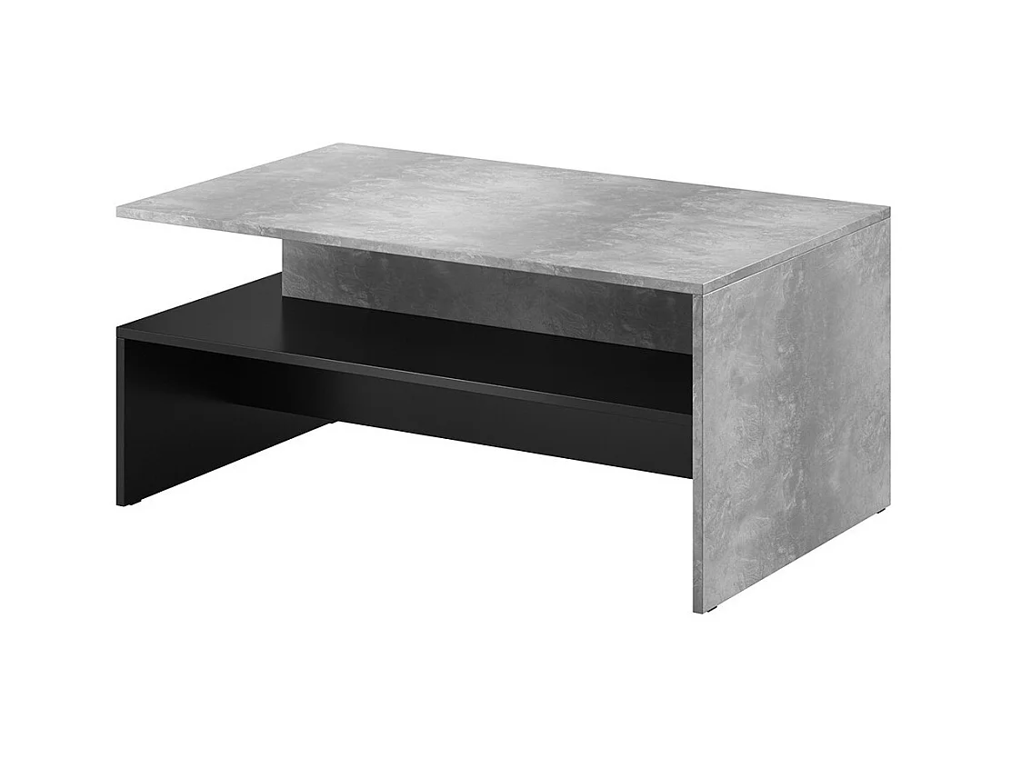 Table basse design RAMOS – Gris effet béton et noir – Plateau avec rangement – 100 x 60 cm