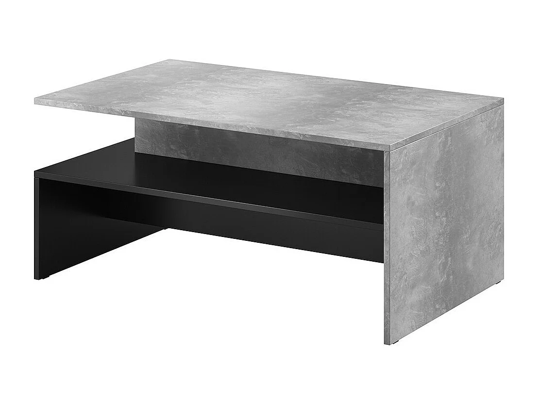 Table basse design RAMOS – Grijs betoneffect en zwart – Blad met opbergruimte – 100 x 60 cm
