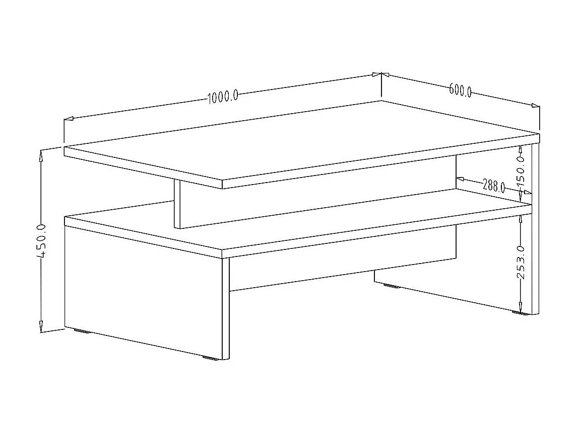 Table basse design RAMOS – Grijs betoneffect en zwart – Blad met opbergruimte – 100 x 60 cm