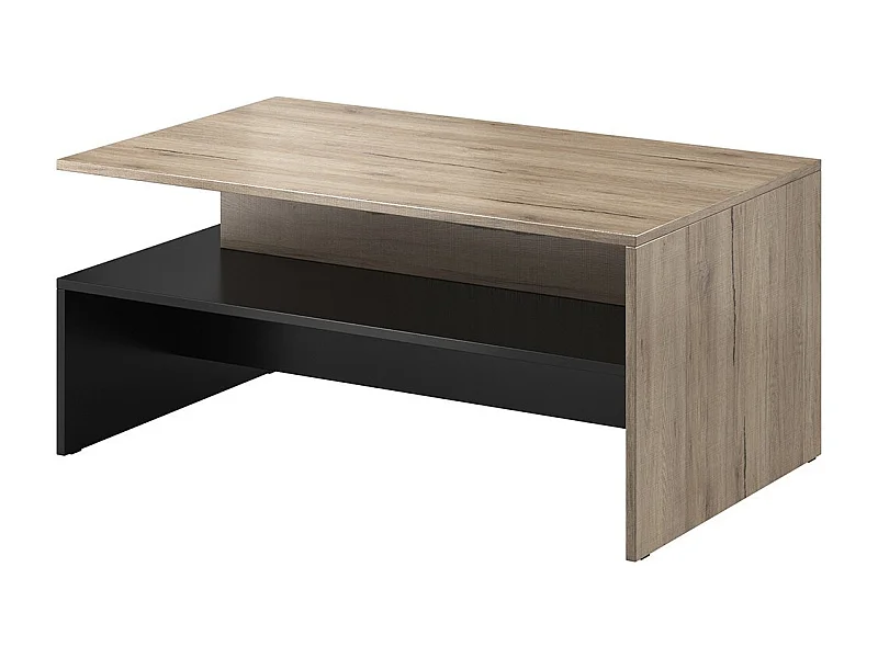 Table basse RAMOS – Chêne et noir – Design contemporain – Plateau de rangement pratique