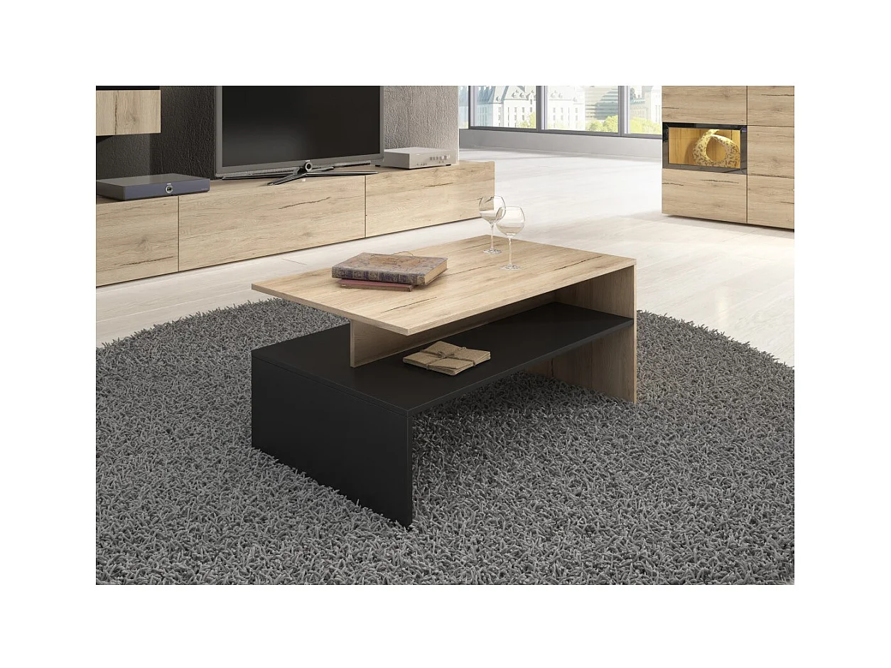 Salontafel RAMOS - Eiken en zwart - Modern design - Handig opbergplateau