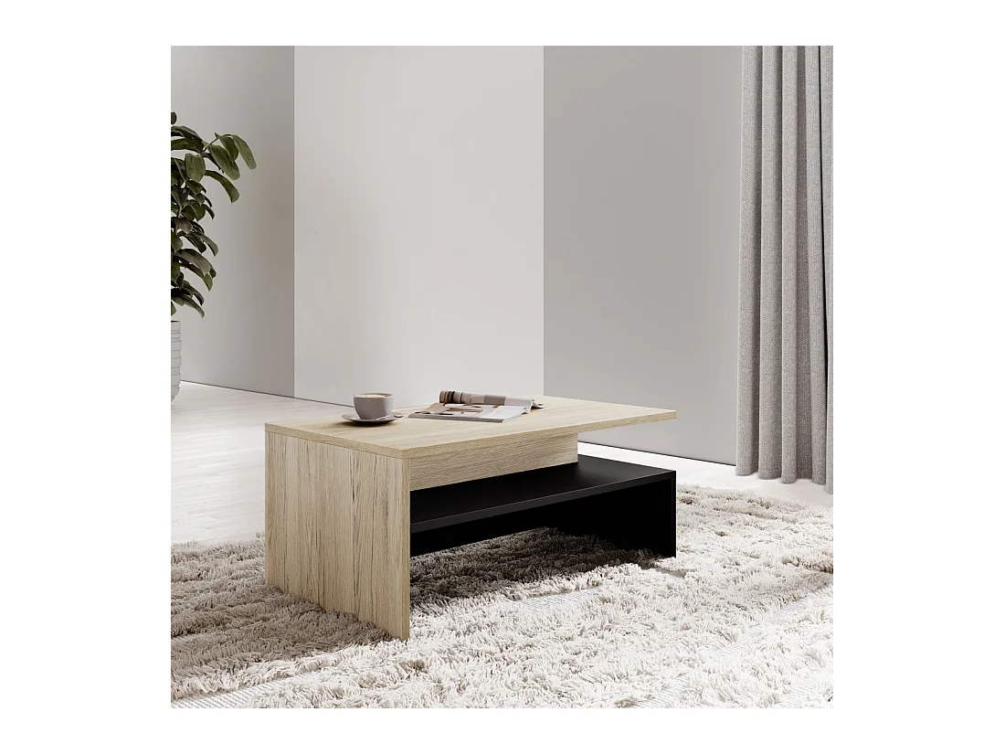 Salontafel RAMOS - Eiken en zwart - Modern design - Handig opbergplateau