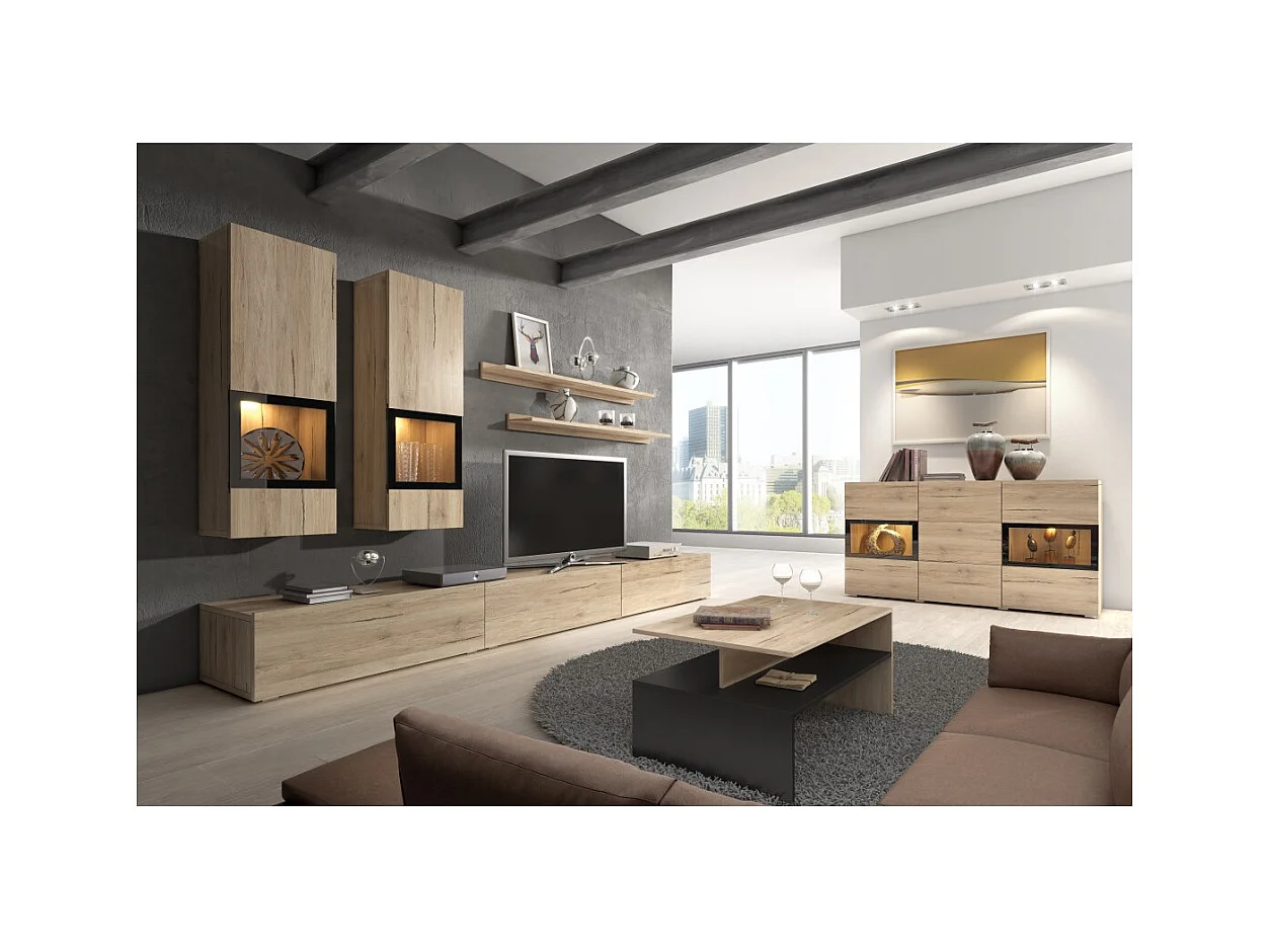 Salontafel RAMOS - Eiken en zwart - Modern design - Handig opbergplateau