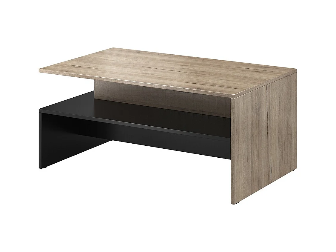 Table basse RAMOS – Chêne et noir – Design contemporain – Plateau de rangement pratique