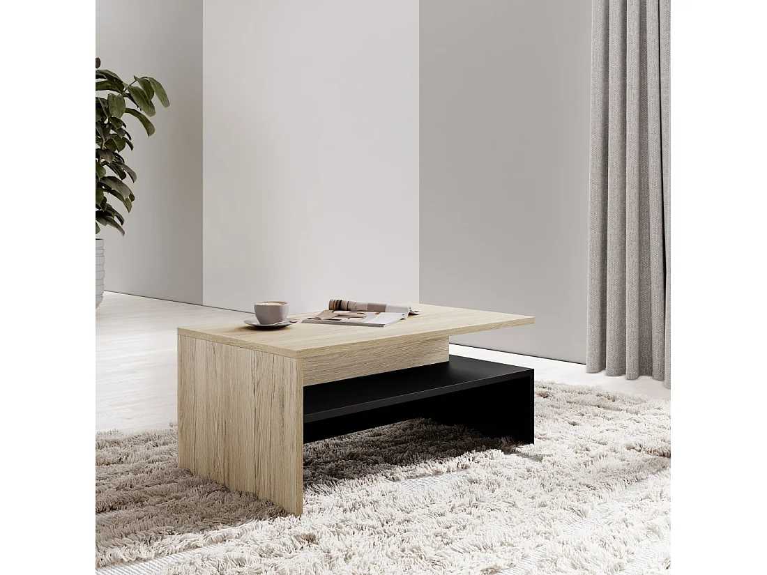 Salontafel RAMOS - Eiken en zwart - Modern design - Handig opbergplateau