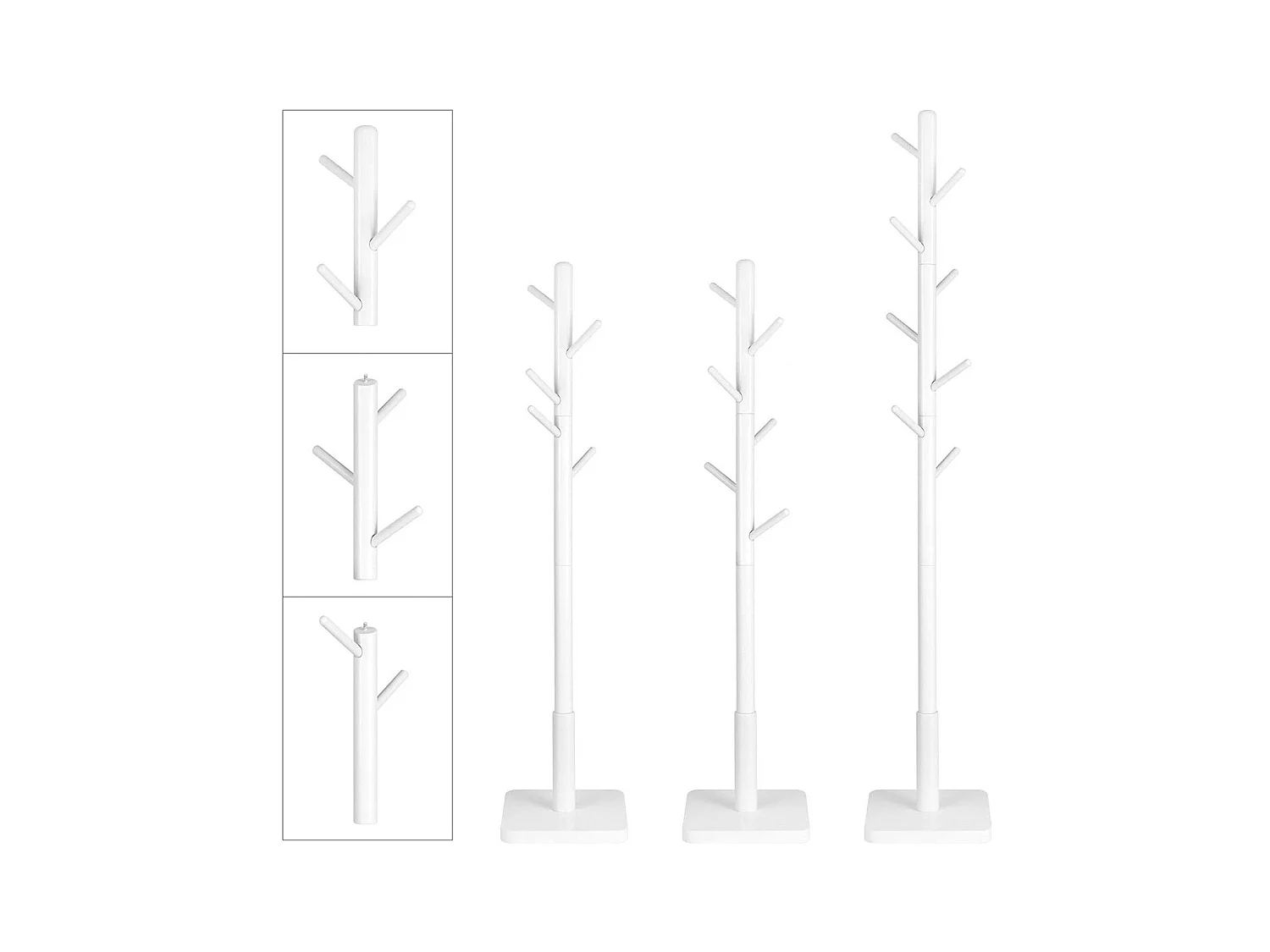 Kapstok op poten van wit hevea hout met 8 haken - H 175 cm