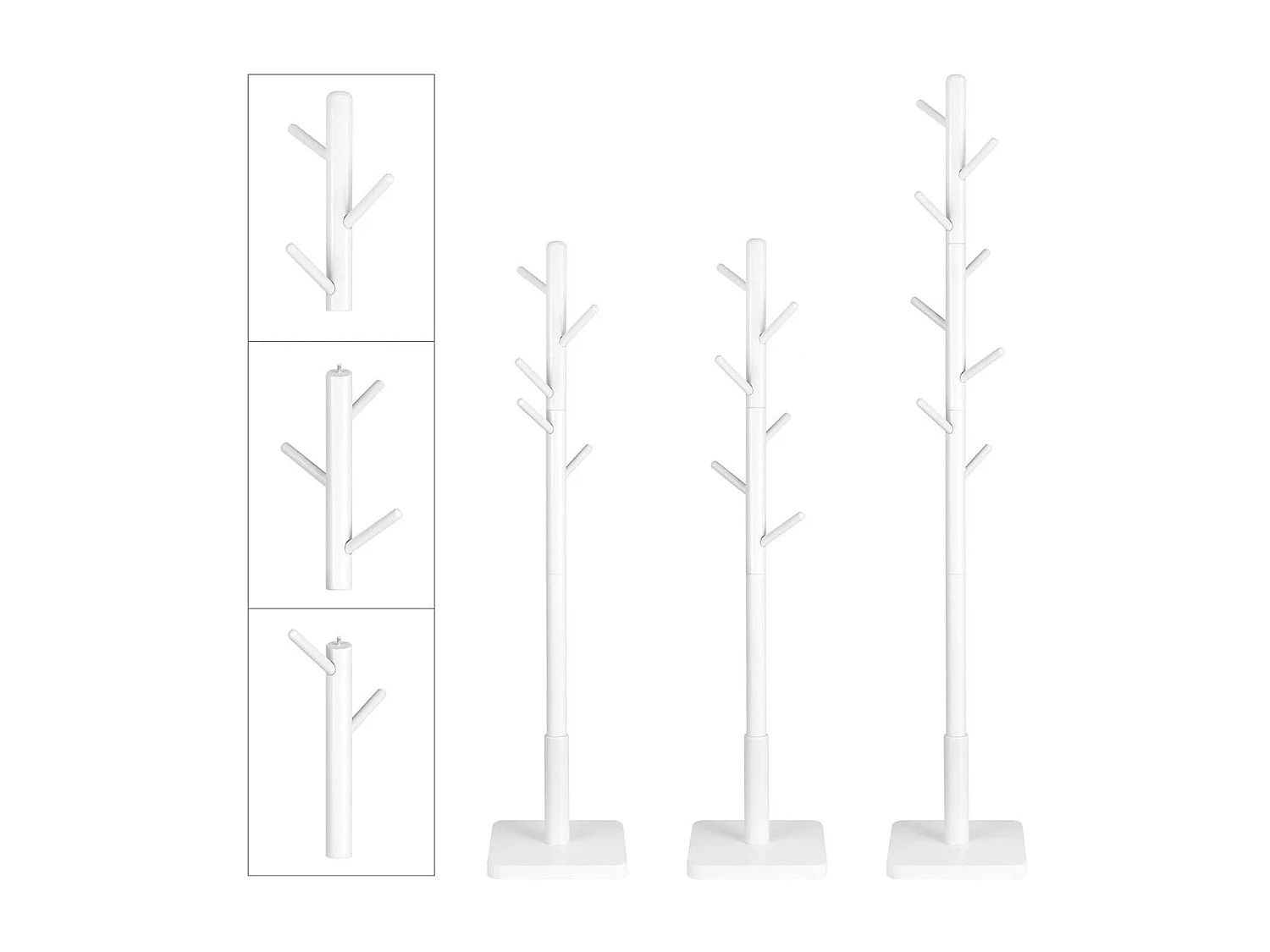 Garderobenständer aus weißem Gummibaumholz mit 8 Haken - H175 cm