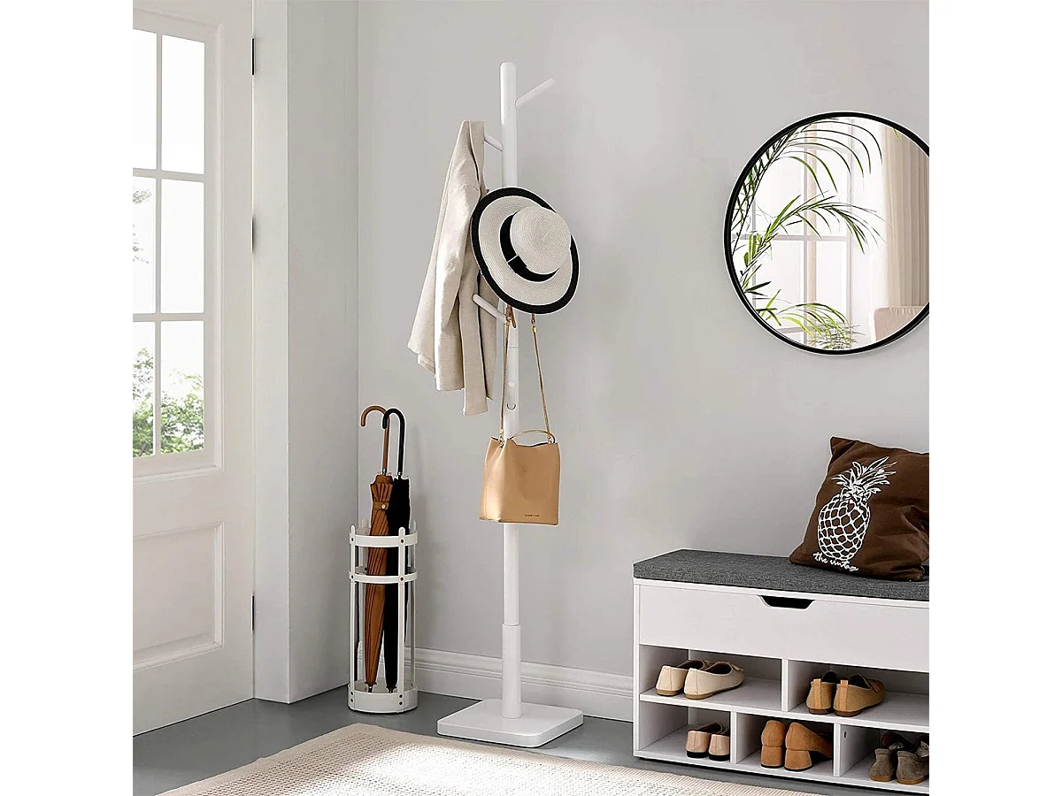 Kapstok op poten van wit hevea hout met 8 haken - H 175 cm