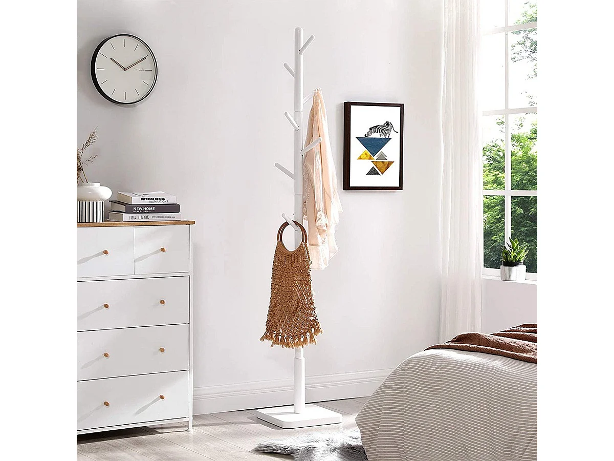 Kapstok op poten van wit hevea hout met 8 haken - H 175 cm