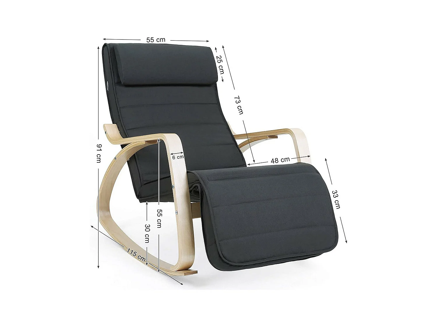 Fauteuil à bascule avec accoudoirs et repose-pieds 5 positions - L55 x H91 cm