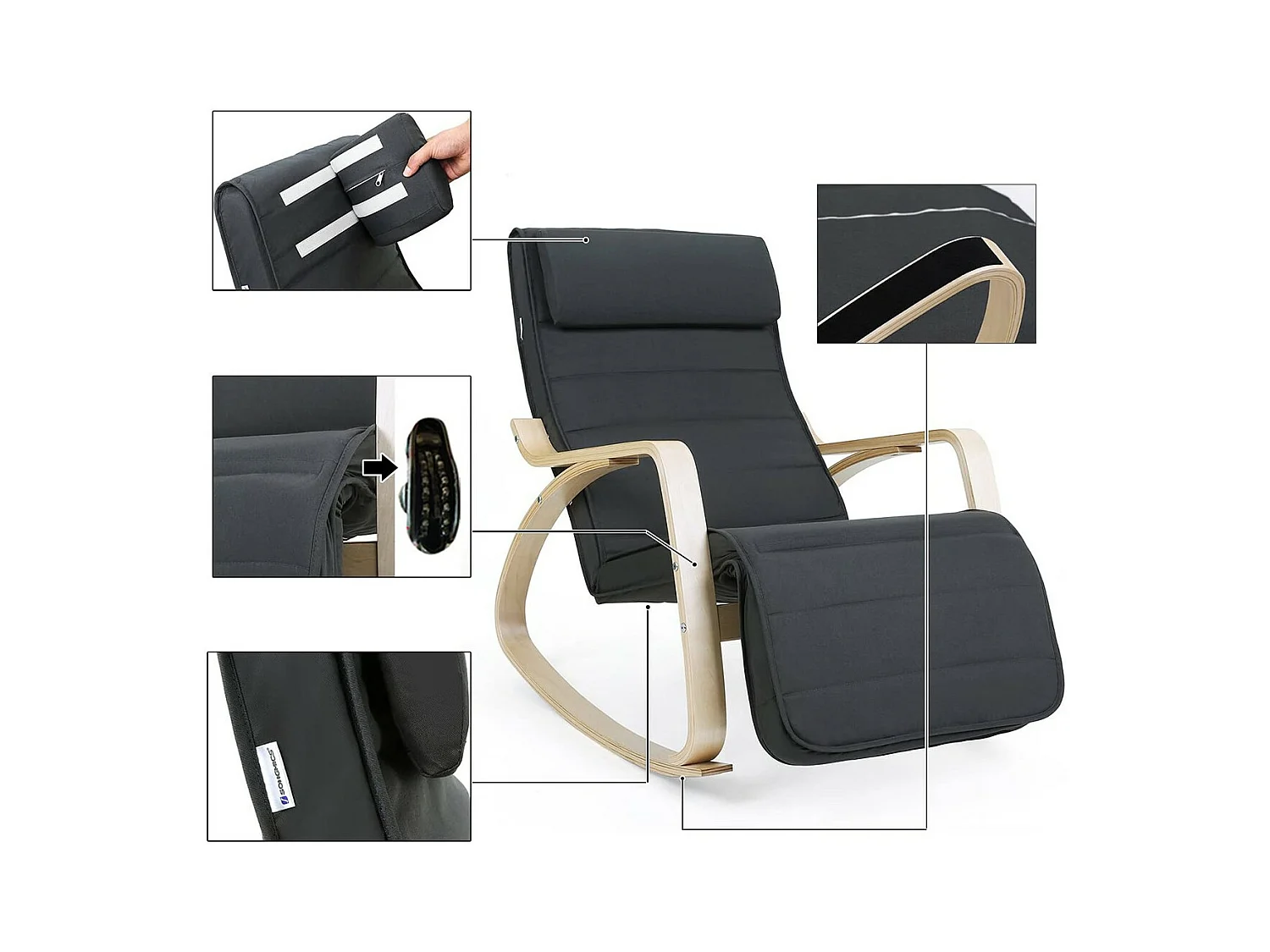 Fauteuil à bascule avec accoudoirs et repose-pieds 5 positions - L55 x H91 cm