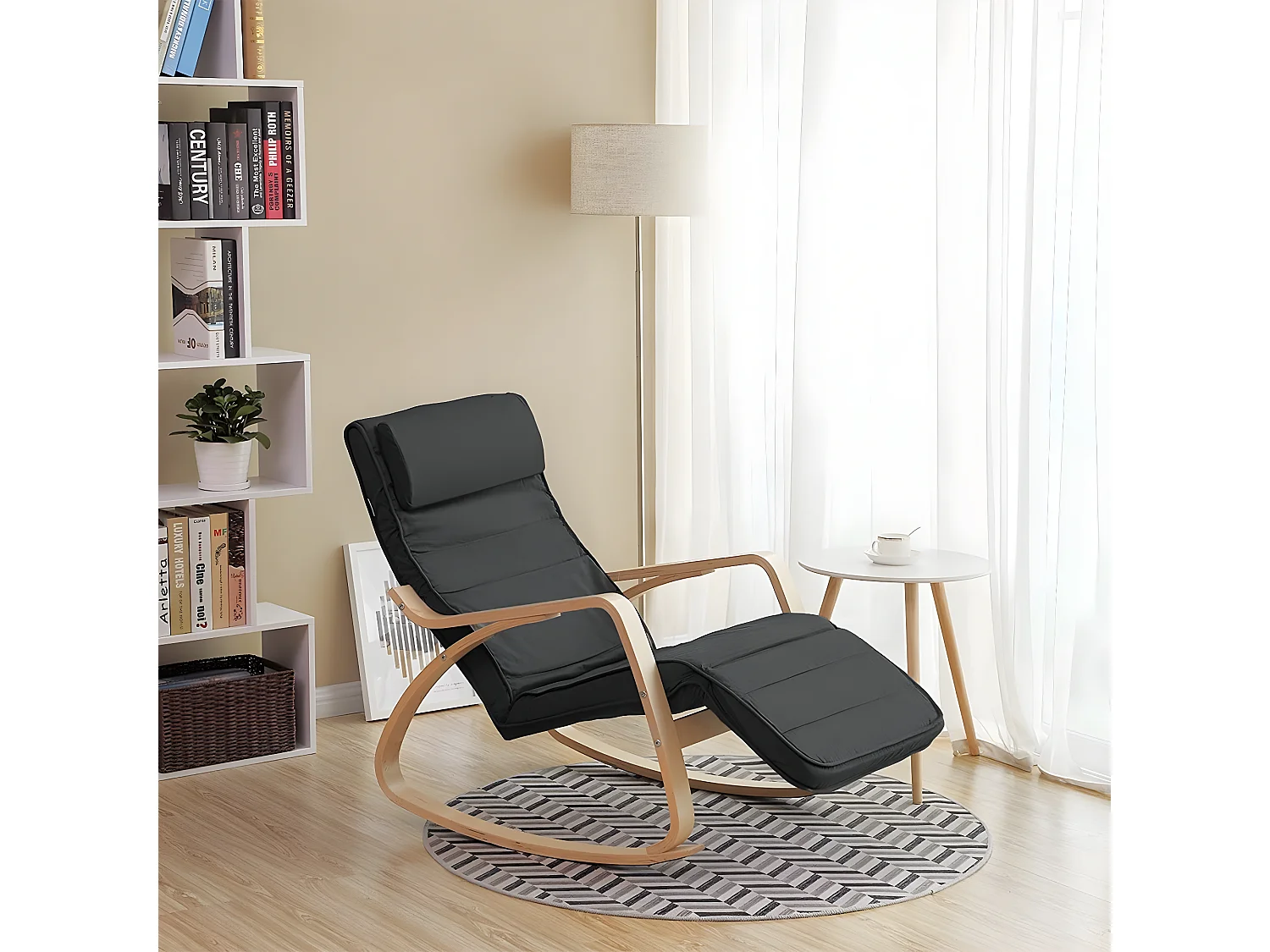 Fauteuil à bascule avec accoudoirs et repose-pieds 5 positions - L55 x H91 cm