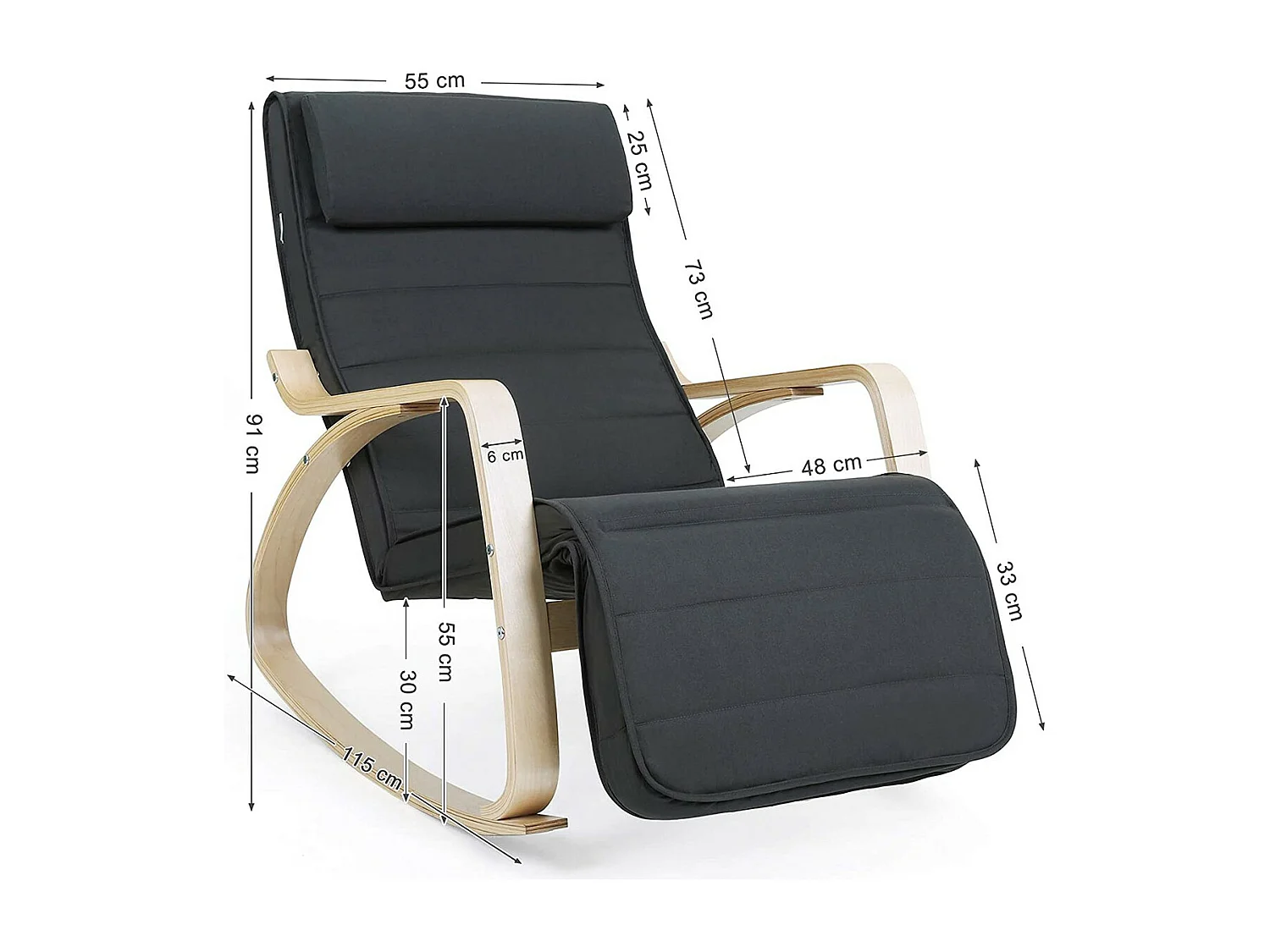 Fauteuil à bascule avec accoudoirs et repose-pieds 5 positions - L55 x H91 cm