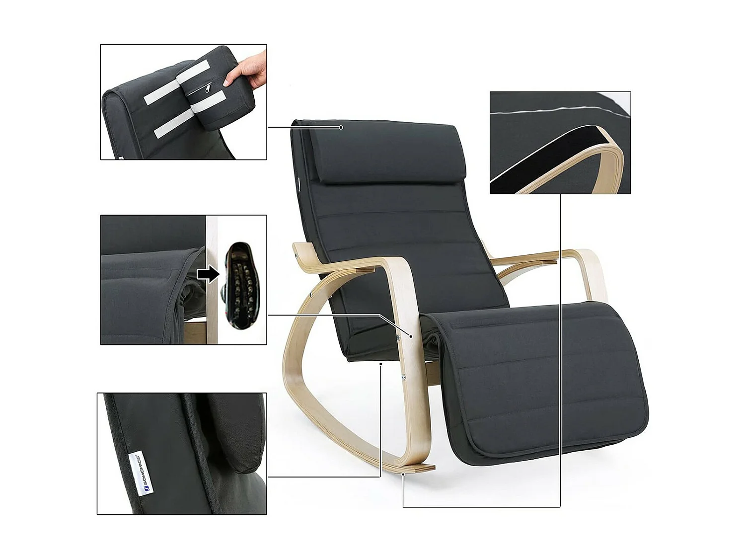 Fauteuil à bascule avec accoudoirs et repose-pieds 5 positions - L55 x H91 cm