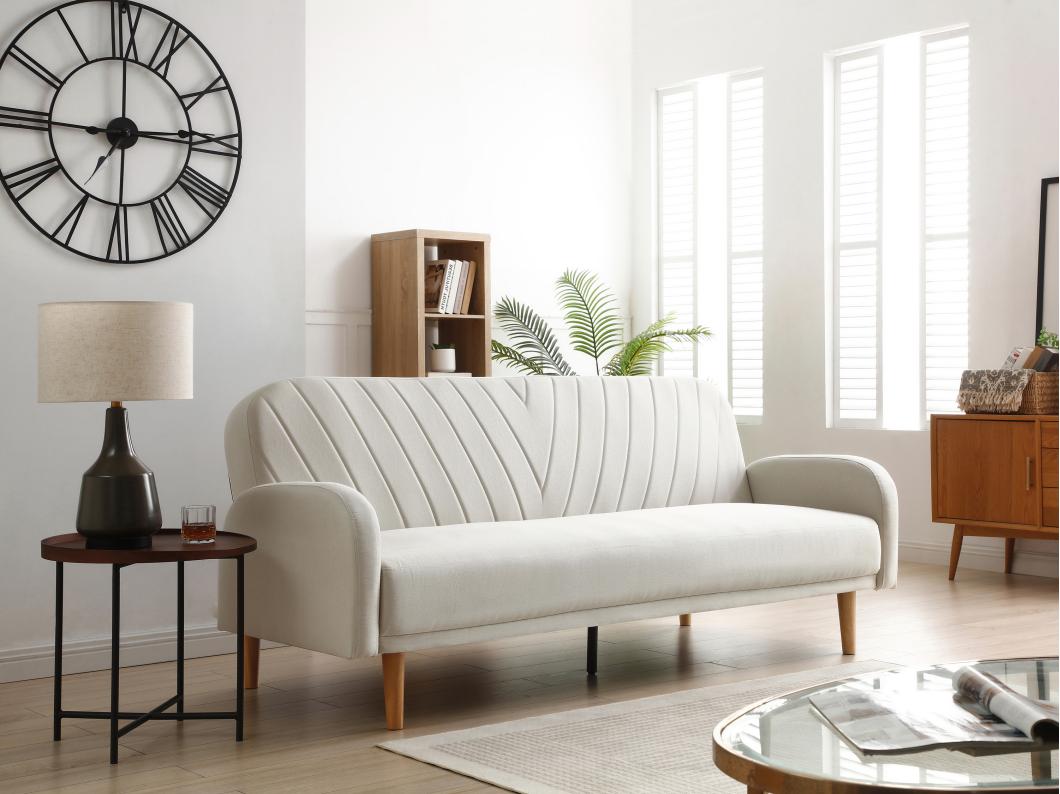 Sofá-cama de 3 lugares em tecido creme - VENAFRA