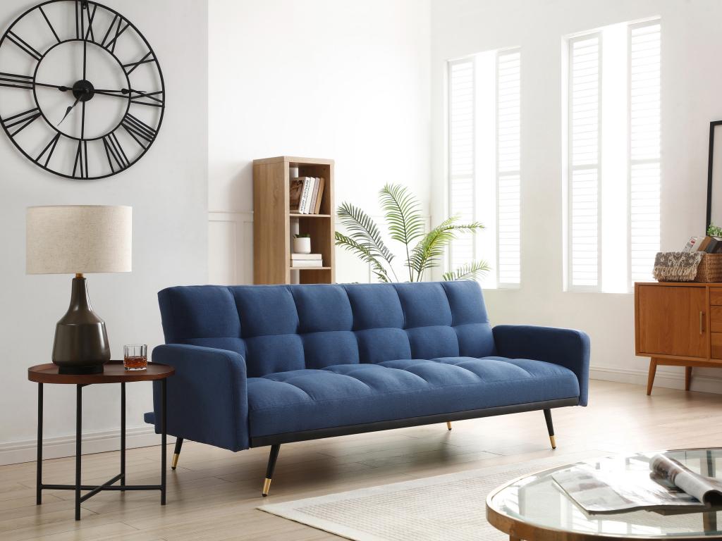 Sofa 3-Sitzer mit Schlaffunktion - Stoff - Blau - ROREMA günstig online kaufen