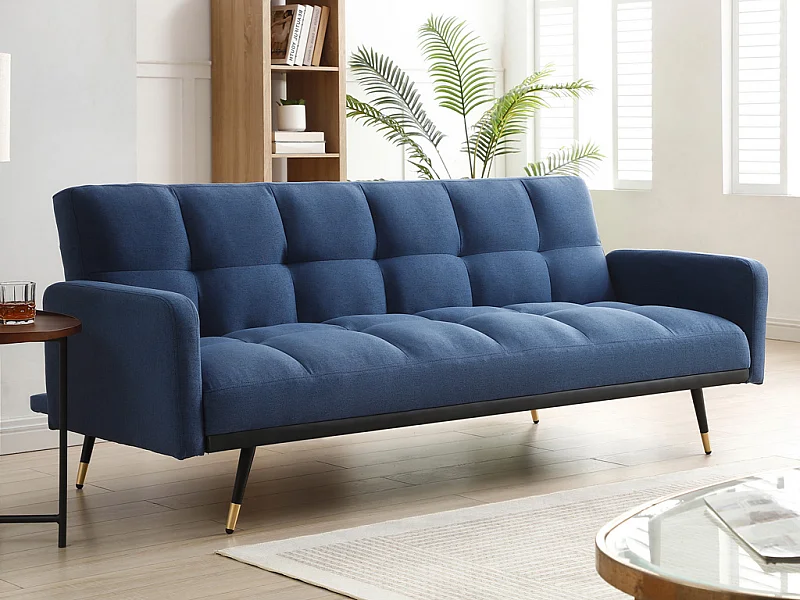 Driezitsslaapbank van blauwe stof ROREMA