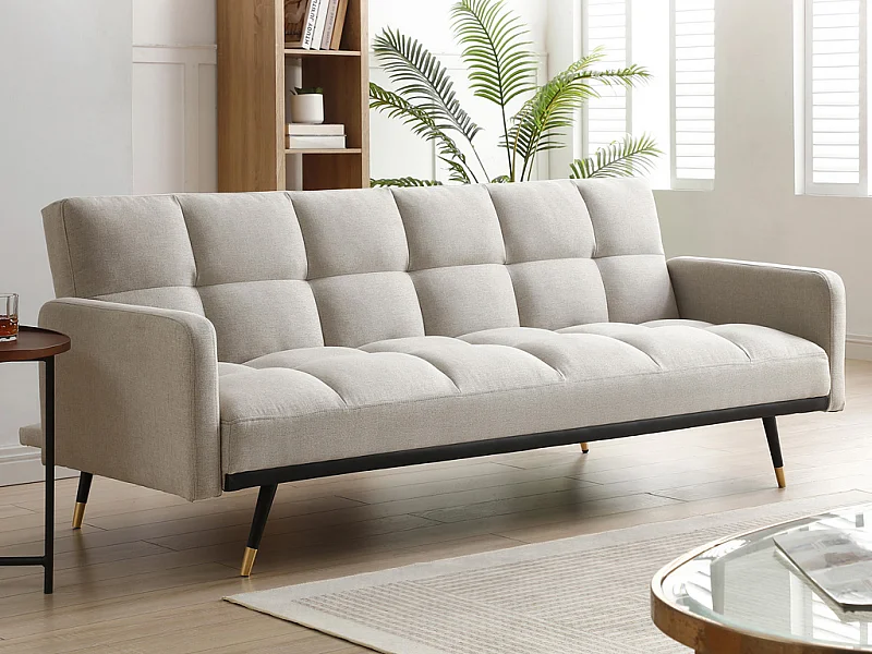 Driezitsslaapbank van beige stof ROREMA