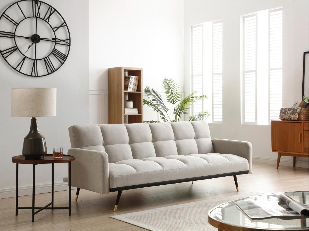 Sofá cama de 3 plazas de tela beige - ROREMA
