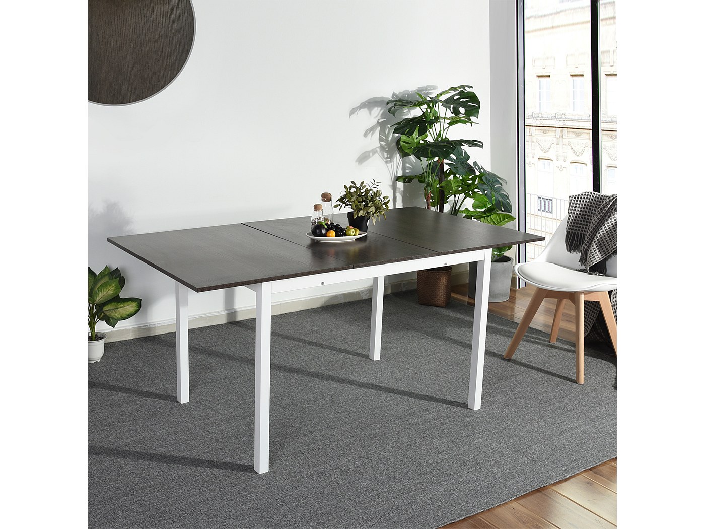 Table à Manger Rectangulaire Extensible Coloris Chêne Nordique / Pieds Blanc , Longueur 140 180 X Largeur 80 X Hauteur 76 Cm