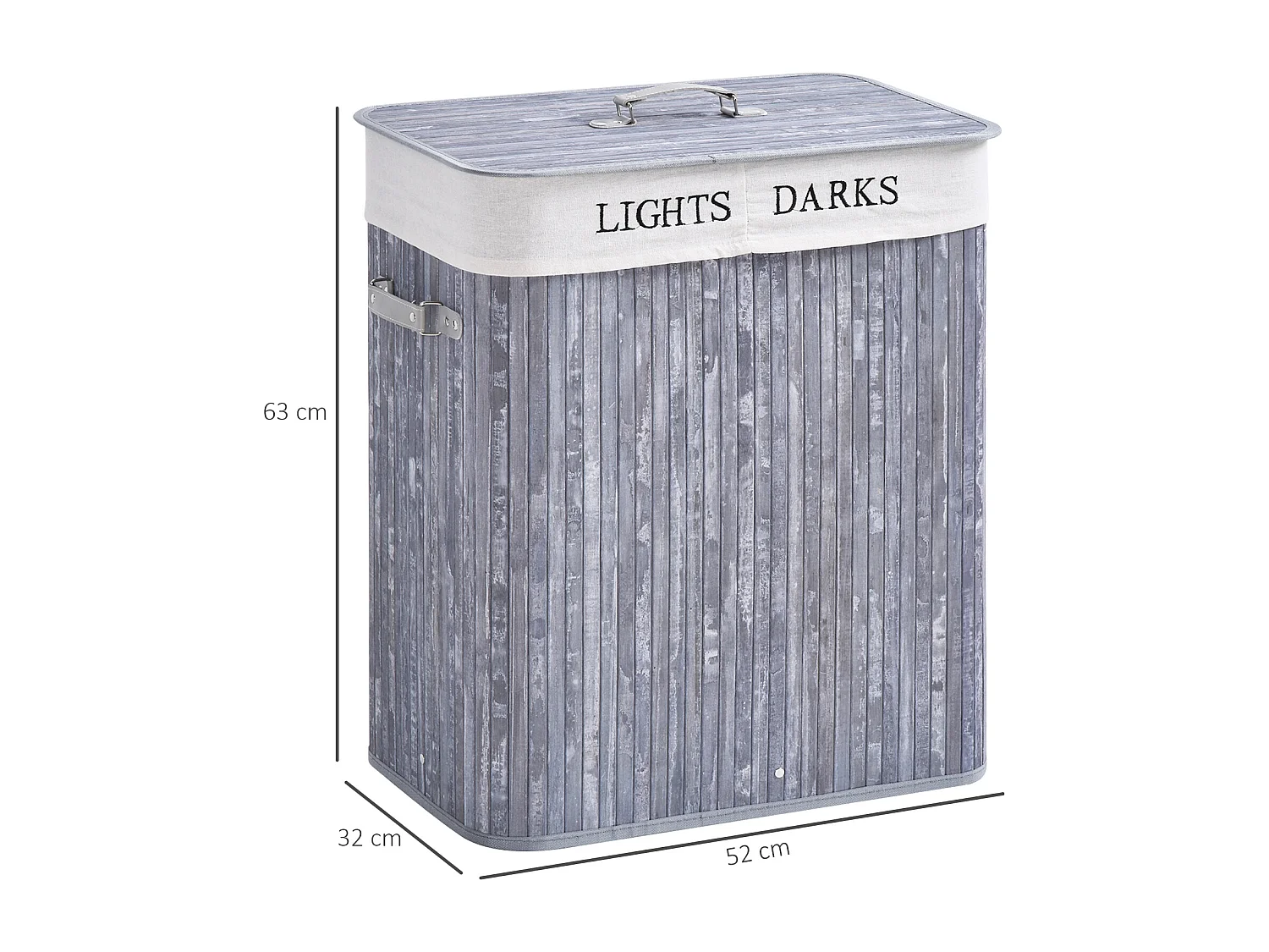 Panier à linge corbeille à linge 2 bacs bambou pliable couvercle poignée sac amovible en toile gris