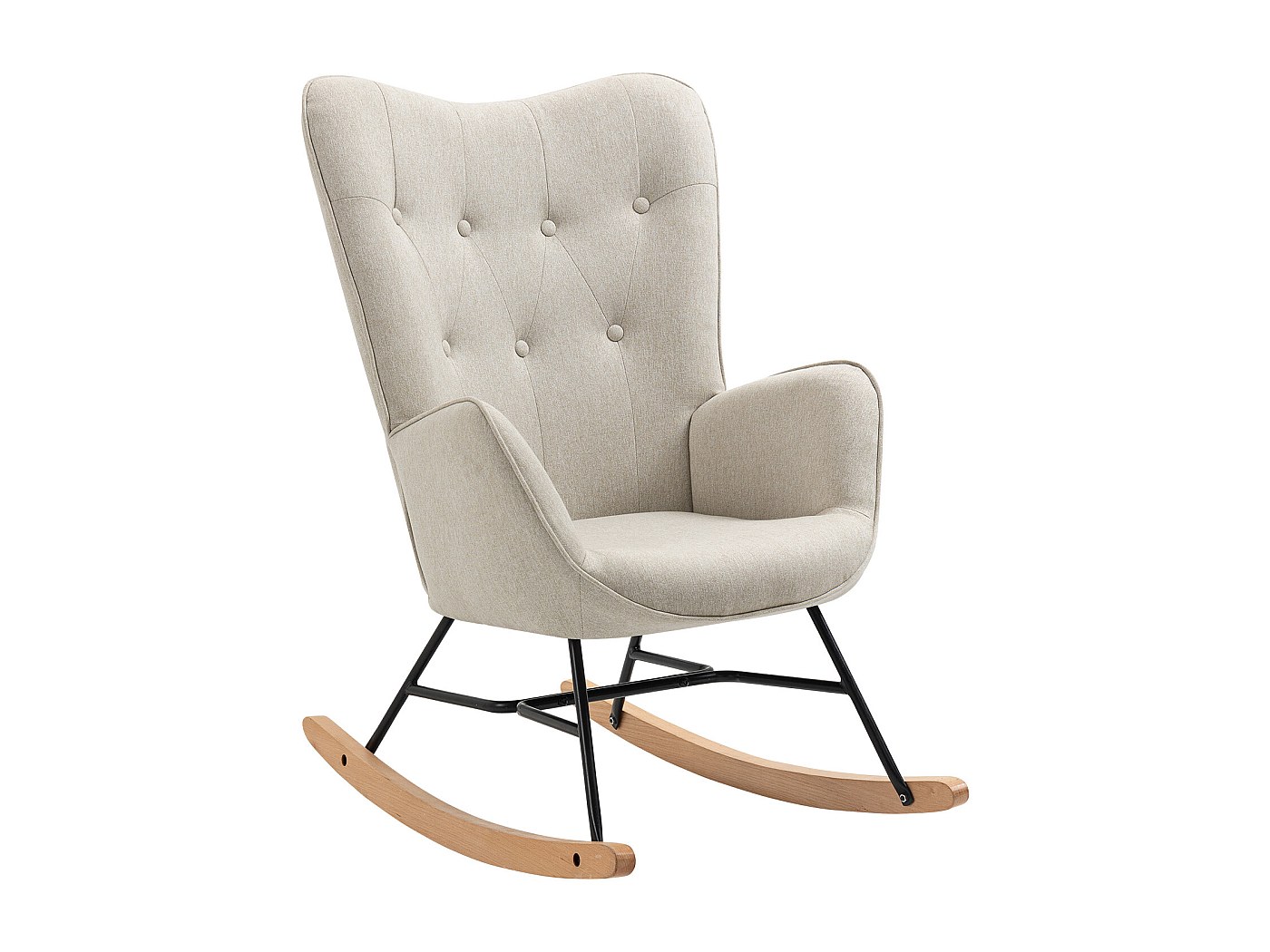 Chaise à Bascule Beige Avec Structure Acier Et Pieds Bois - Fauteuil Relax Moderne