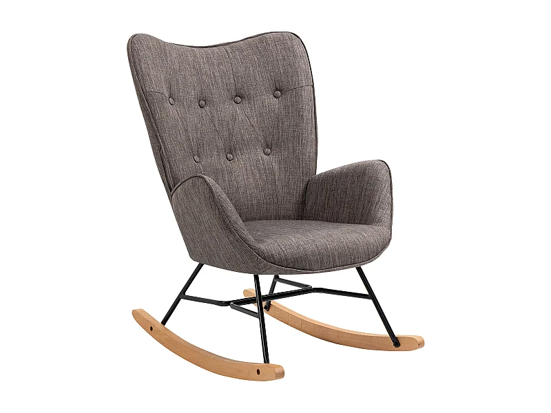 Fauteuil à bascule style Rocking chair - Style Scandinave - Tissu gris - Pieds en véritable bois de hêtre , Gris foncé Tissu /Gris foncé Tissu