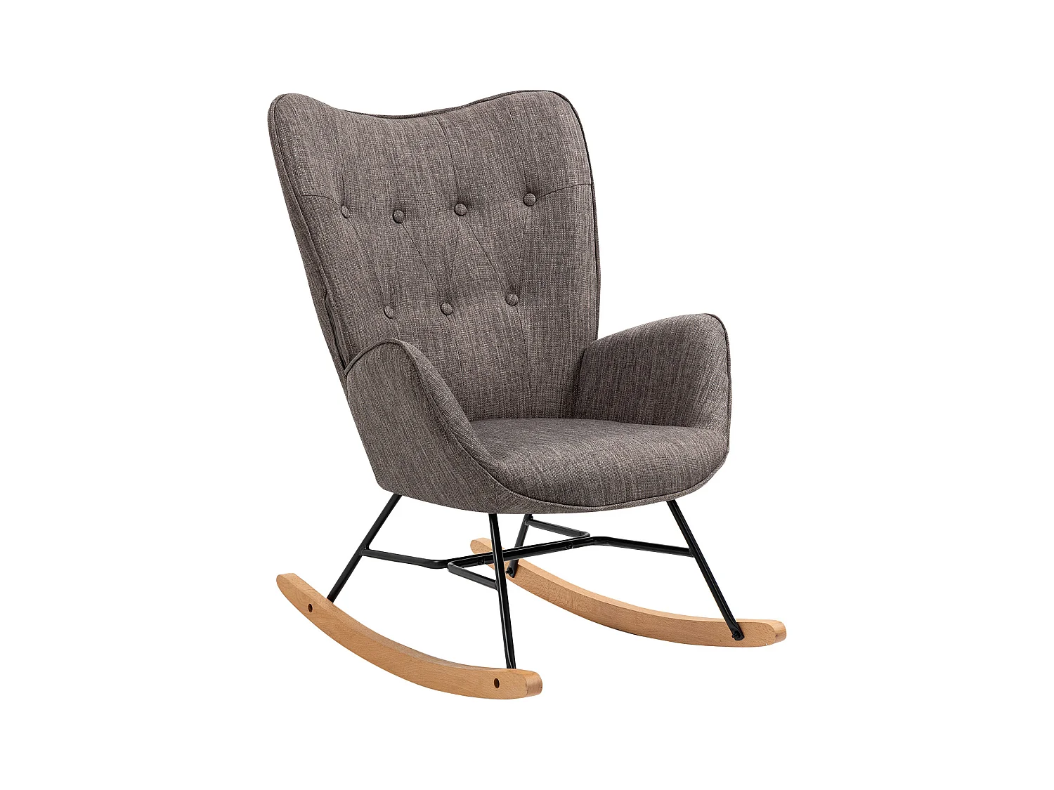 Fauteuil à bascule style Rocking chair - Style Scandinave - Tissu gris - Pieds en véritable bois de hêtre , Gris foncé Tissu /Gris foncé Tissu
