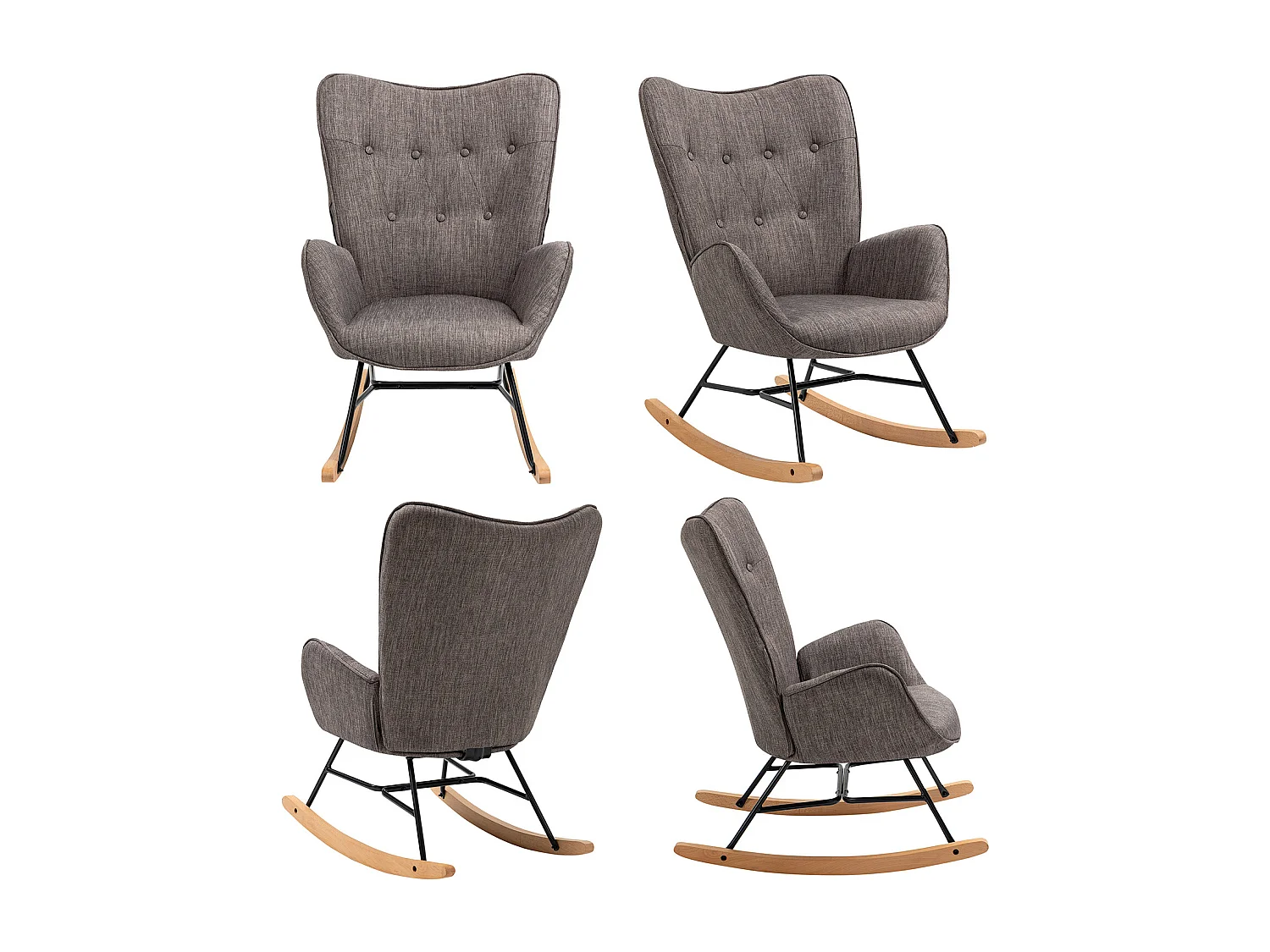 MEUBLES COSY Fauteuil à bascule allaitement rocking chair scandinave en tissu, chaise de loisir avec pieds en bois massif, Gris foncé