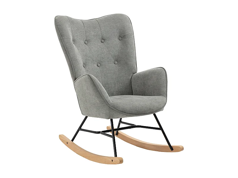 Fauteuil à Bascule Allaitement Scandinave Chaise Loisir et Repos en Tissu avec Pieds en E' Bois Métal pour Salon, Chambre, Massif, Gris Clair