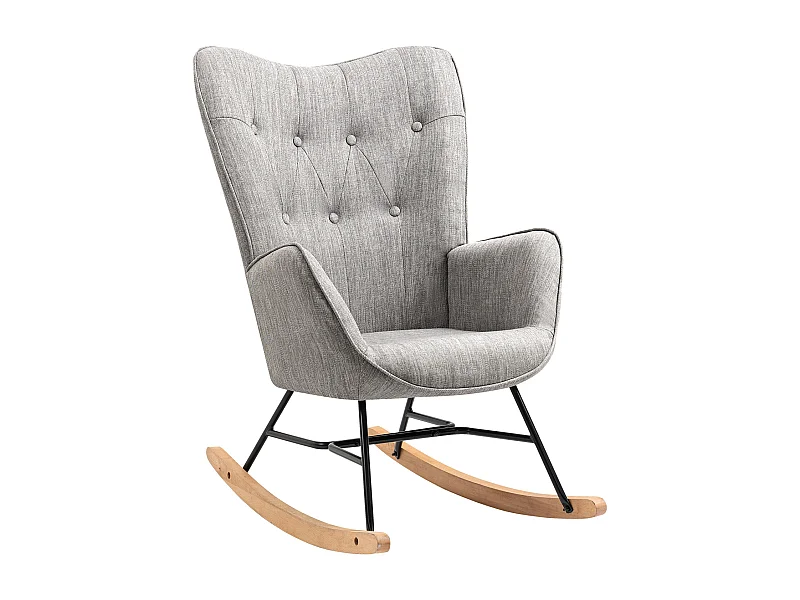 Fauteuil à bascule style Rocking chair - Style Scandinave - Tissu gris clair - Pieds en véritable bois de hêtre - 68x 85x96cm , Gris Tissu