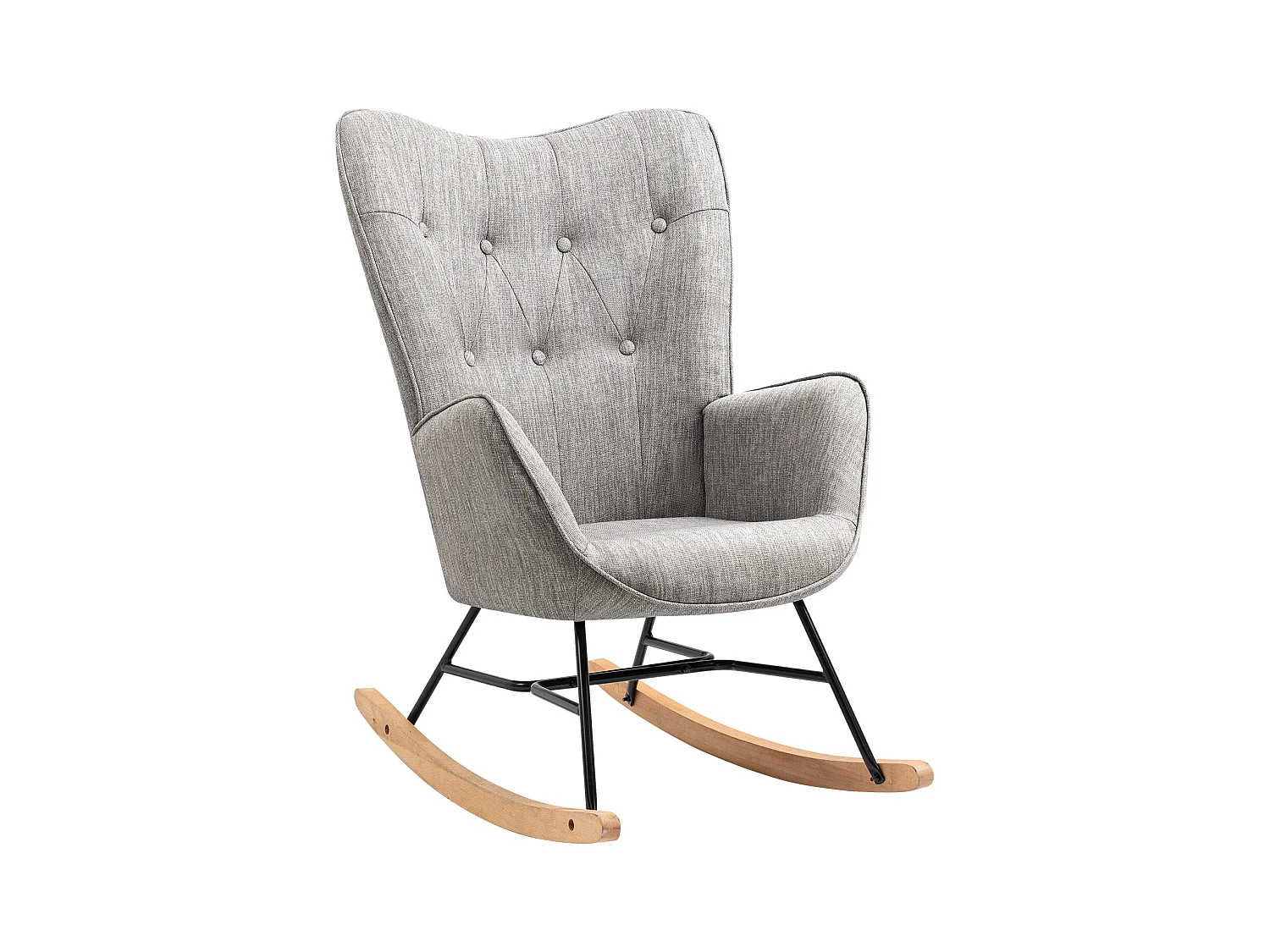 Fauteuil à bascule style Rocking chair - Style Scandinave - Tissu gris clair - Pieds en véritable bois de hêtre - 68x 85x96cm , Gris Tissu