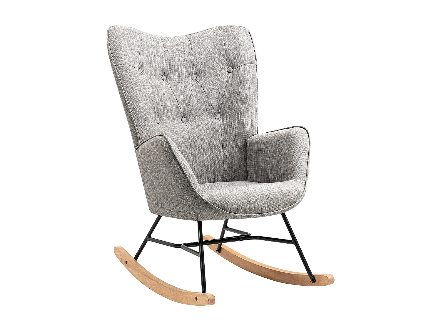 MEUBLES COSY Fauteuil à bascule allaitement rocking chair scandinave en tissu, chaise de loisir avec pieds en bois massif, Gris clair