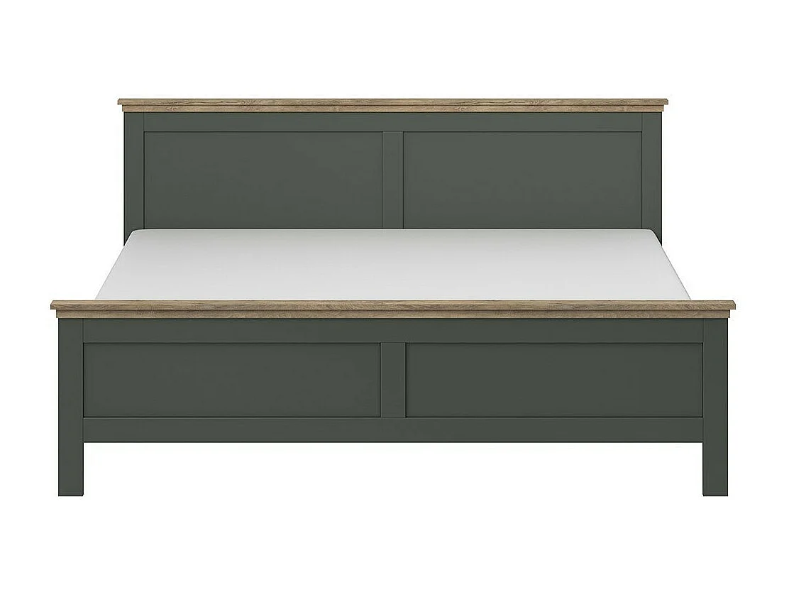 Volwassen bed 180x200 uit de ASSIA collectie. Kleur kakigroen en afwerkingen met eikenhout effect.
