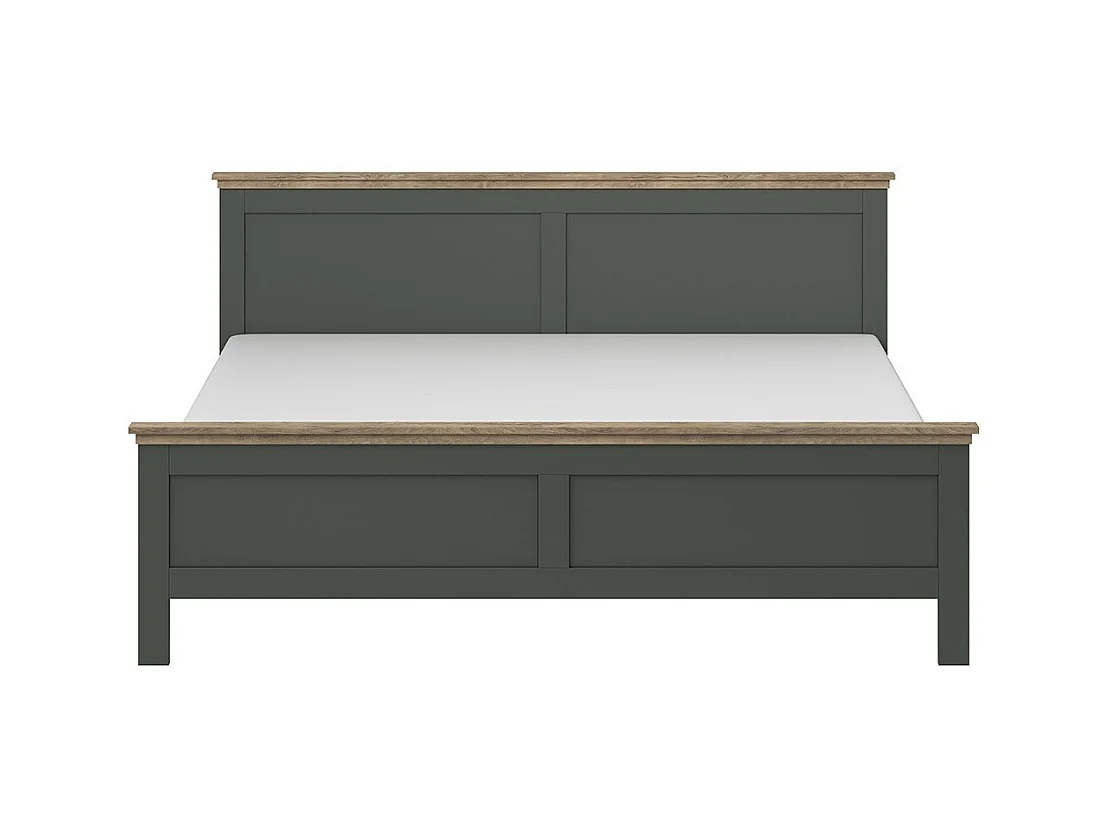 Volwassen bed 140x200 uit de ASSIA collectie. Kleur kaki groen en afwerkingen met eikenhout look.