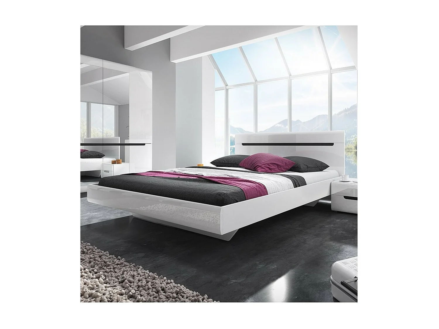 Designerbett für Erwachsene 180x200 aus der Kollektion LUCIA. Farbe: Hochglanzweiß.