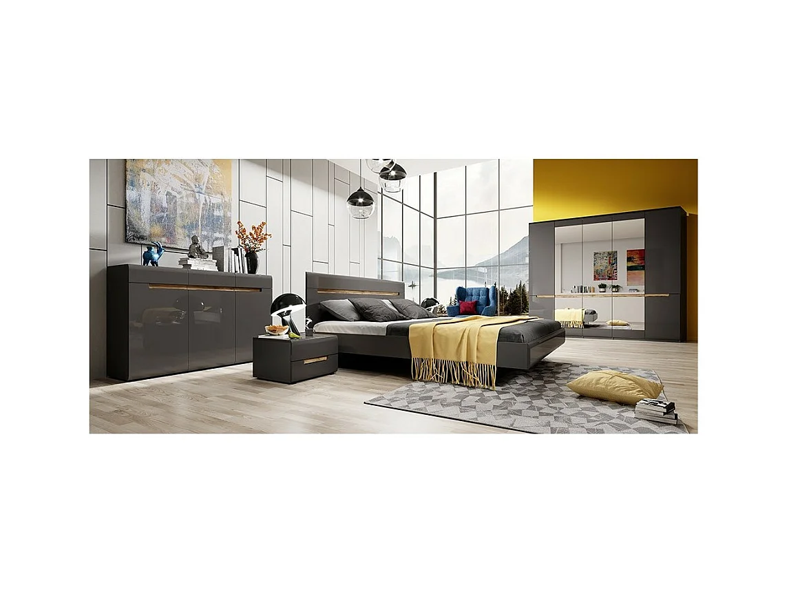 Designerbett für Erwachsene 180x200 aus der Kollektion LUCIA. Farbe Grau und Eiche.