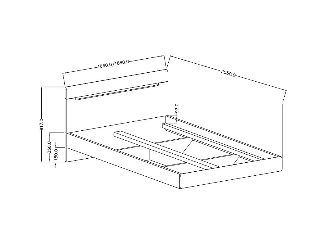 Designerbett für Erwachsene 180x200 aus der Kollektion LUCIA. Farbe Grau und Eiche.