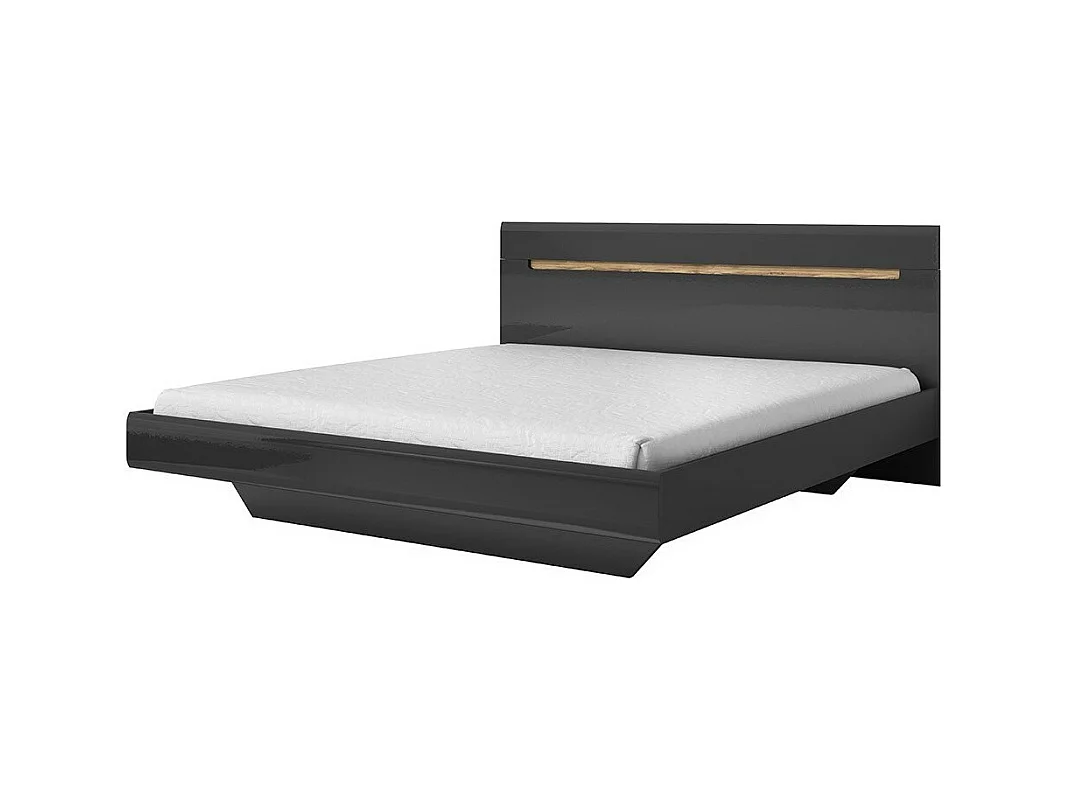 Lit adulte design 180x200 collection LUCIA. Coloris gris et chêne.