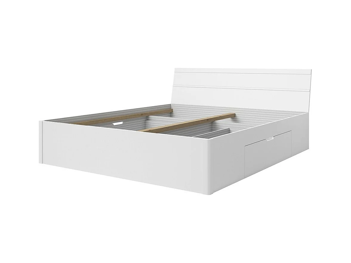 Lit adulte 160x200 avec tiroirs intégrés - Collection EOS. Coloris blanc mat