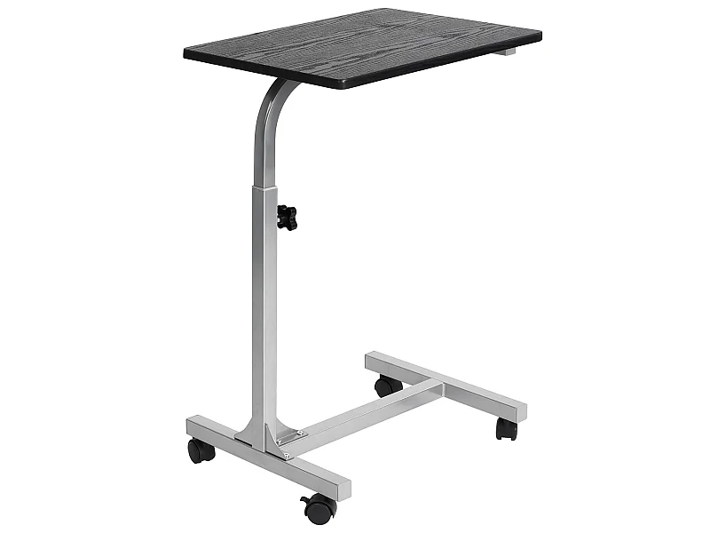 Table de Lit pour Ordinateur Portable Hauteur Réglable 4 roulettes Verrouillables Support Bois Bureau PC, Métal, Noir 2, 48x37x79 cm